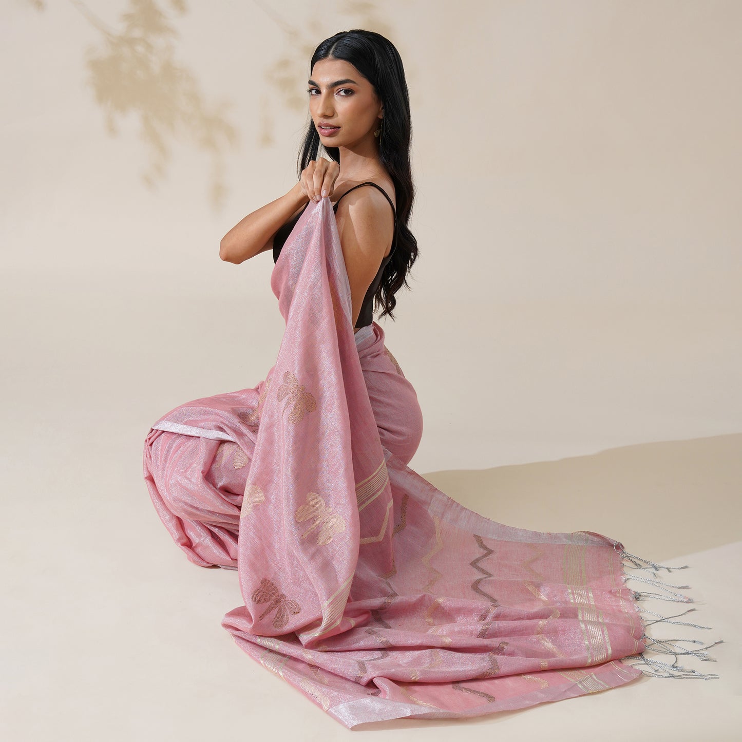 Titli Tissue Linen Silk Saree in Blush Pink | With Blouse Piece
