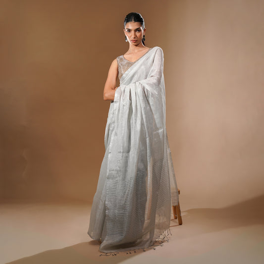 Chandi Tissue Linen Saree | With Blouse Piece