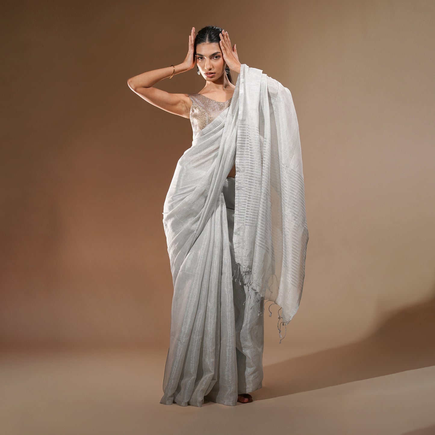 Chandi Tissue Linen Saree | With Blouse Piece