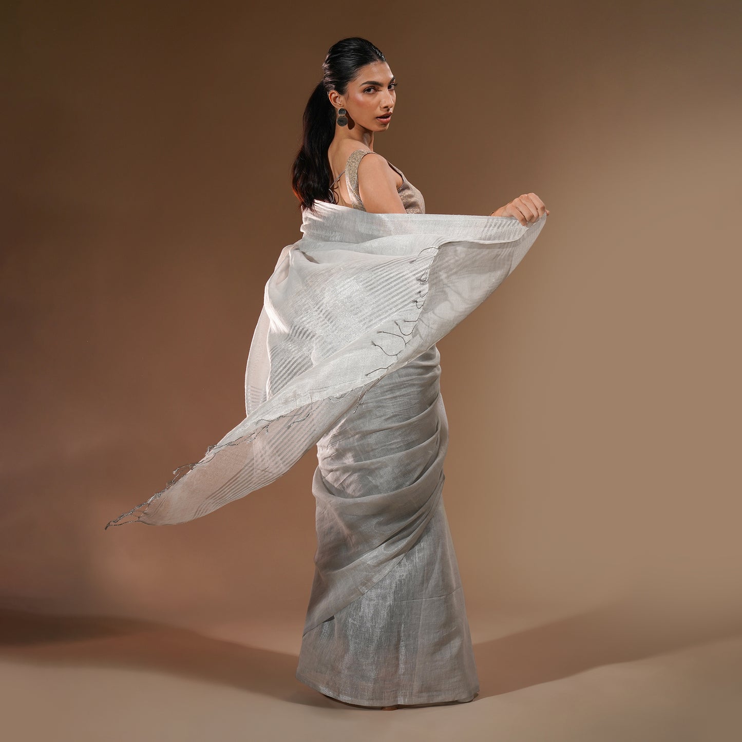 Chandi Tissue Linen Saree | With Blouse Piece