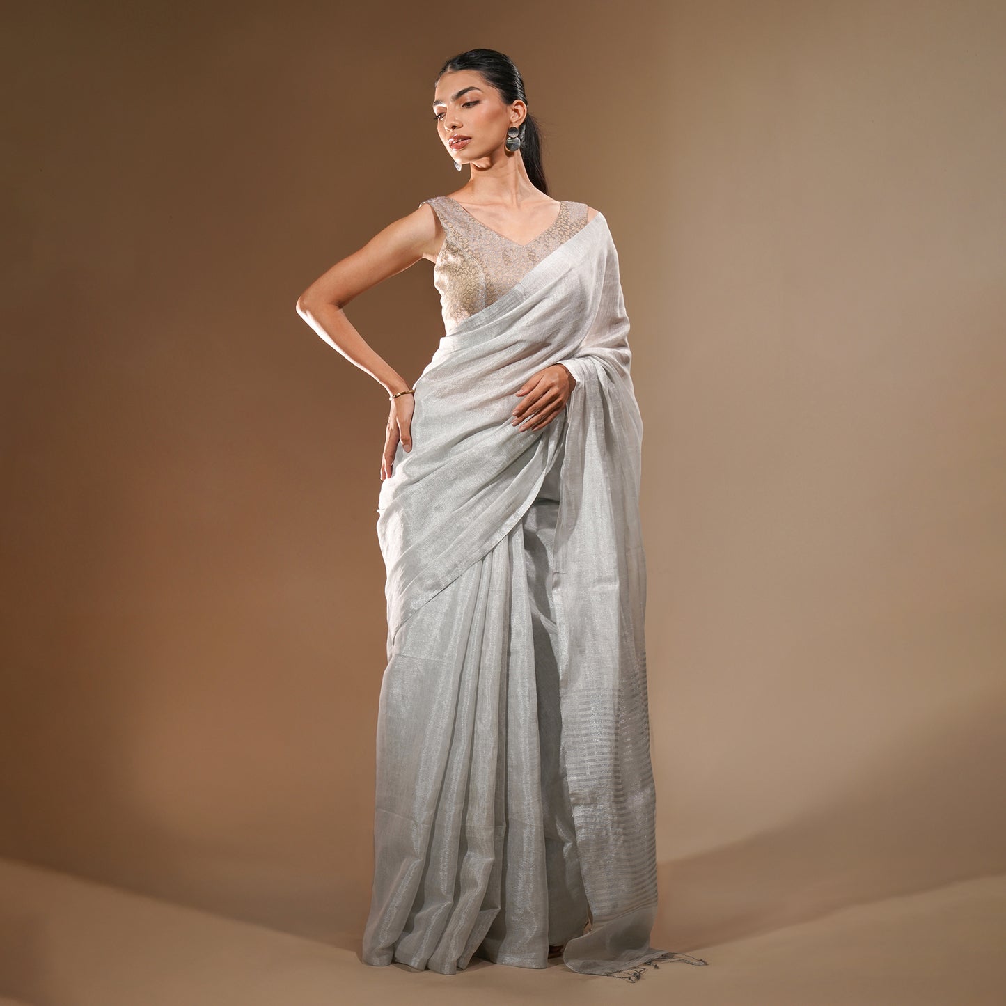 Chandi Tissue Linen Saree | With Blouse Piece