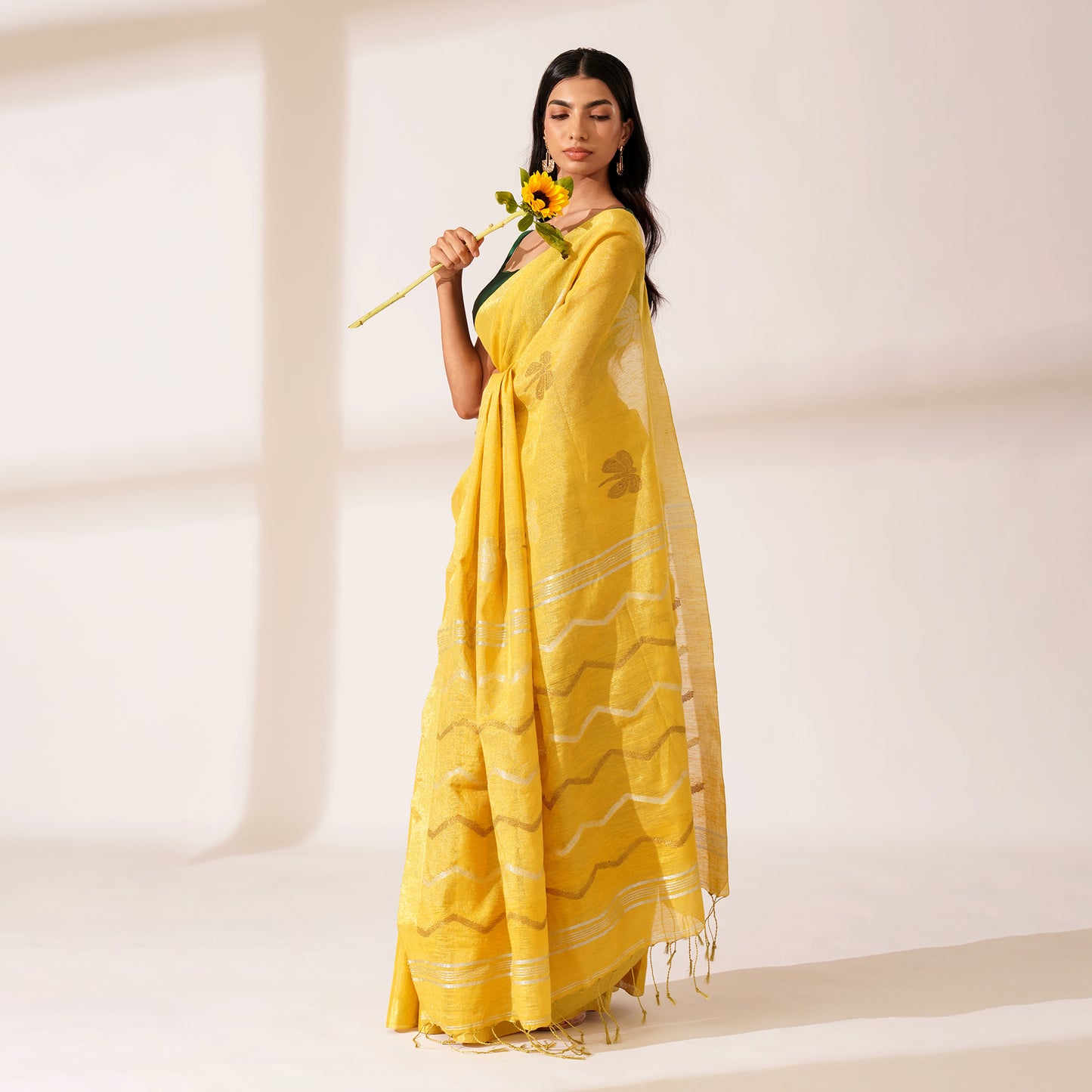 Neem Tissue Linen Silk Saree in Yellow | With Blouse Piece