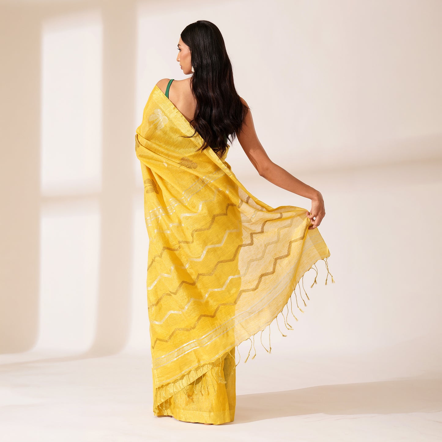 Neem Tissue Linen Silk Saree in Yellow | With Blouse Piece