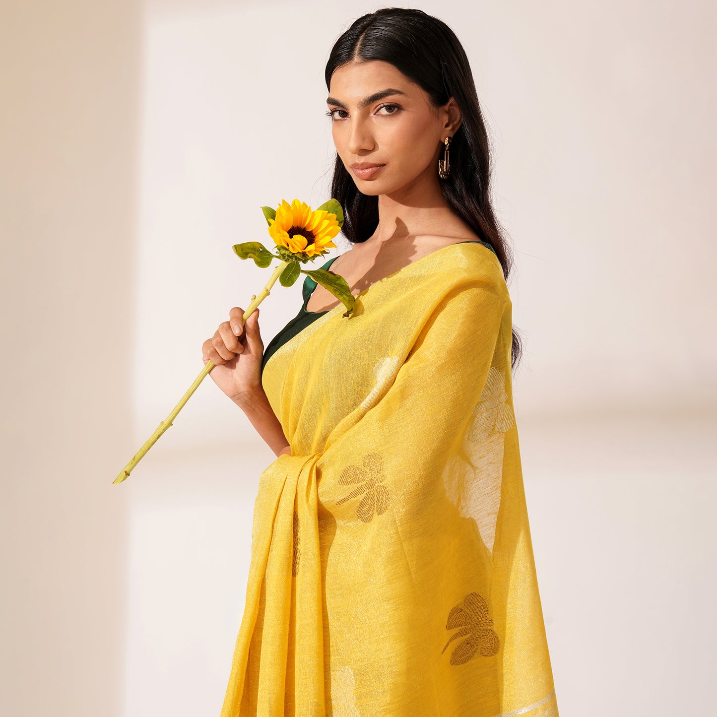 Neem Tissue Linen Silk Saree in Yellow | With Blouse Piece