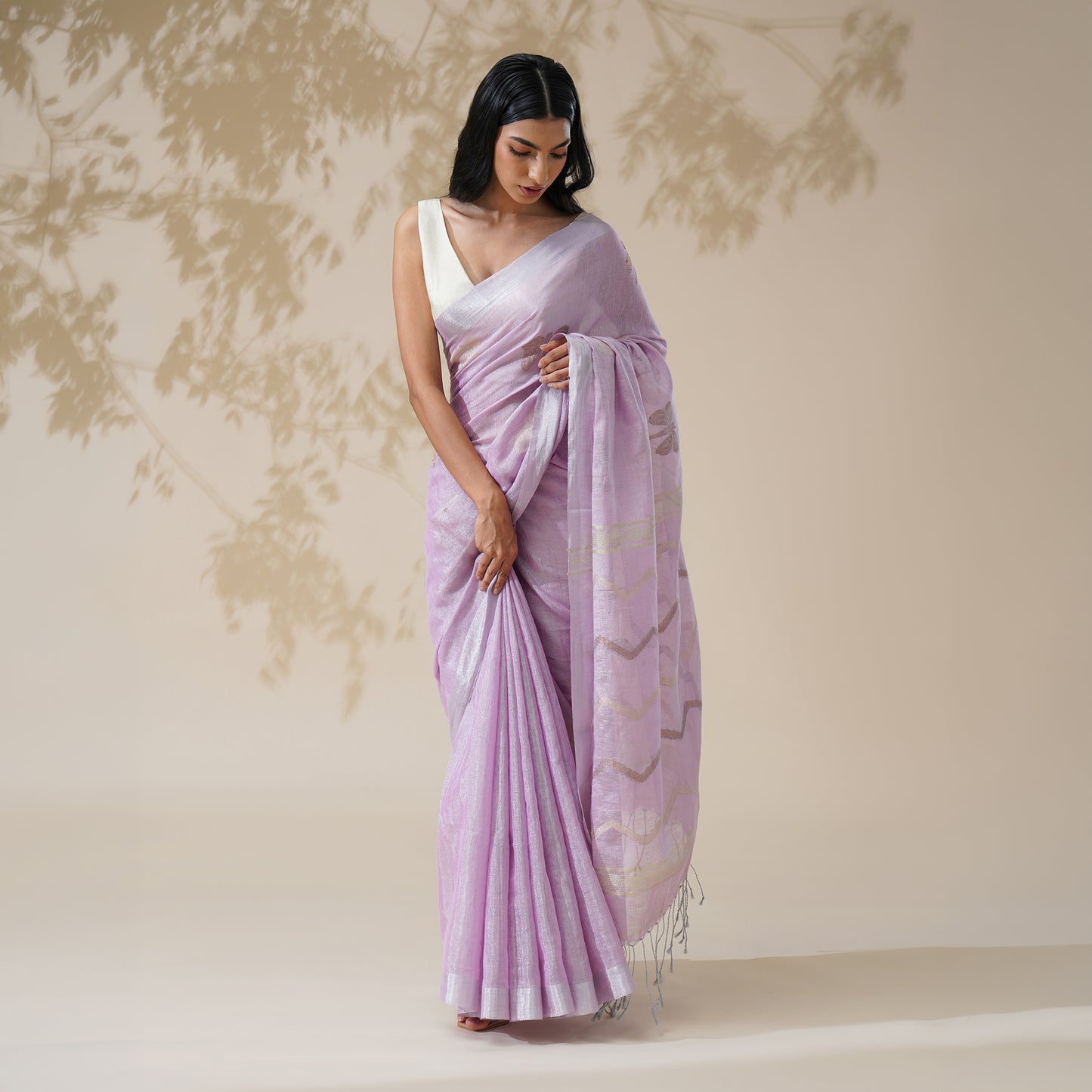 Shabnam Tissue Linen Silk Saree in Soft Lavender | With Blouse Piece