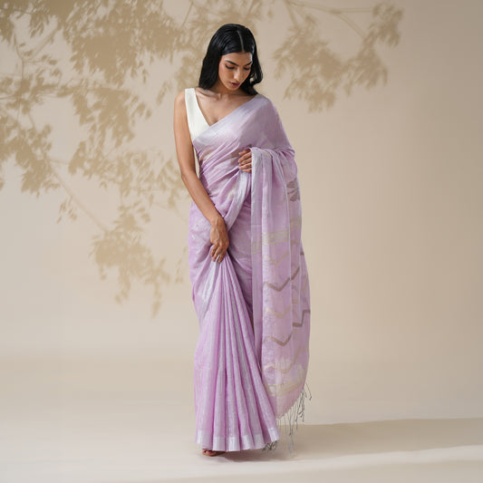 Shabnam Tissue Linen Silk Saree in Soft Lavender