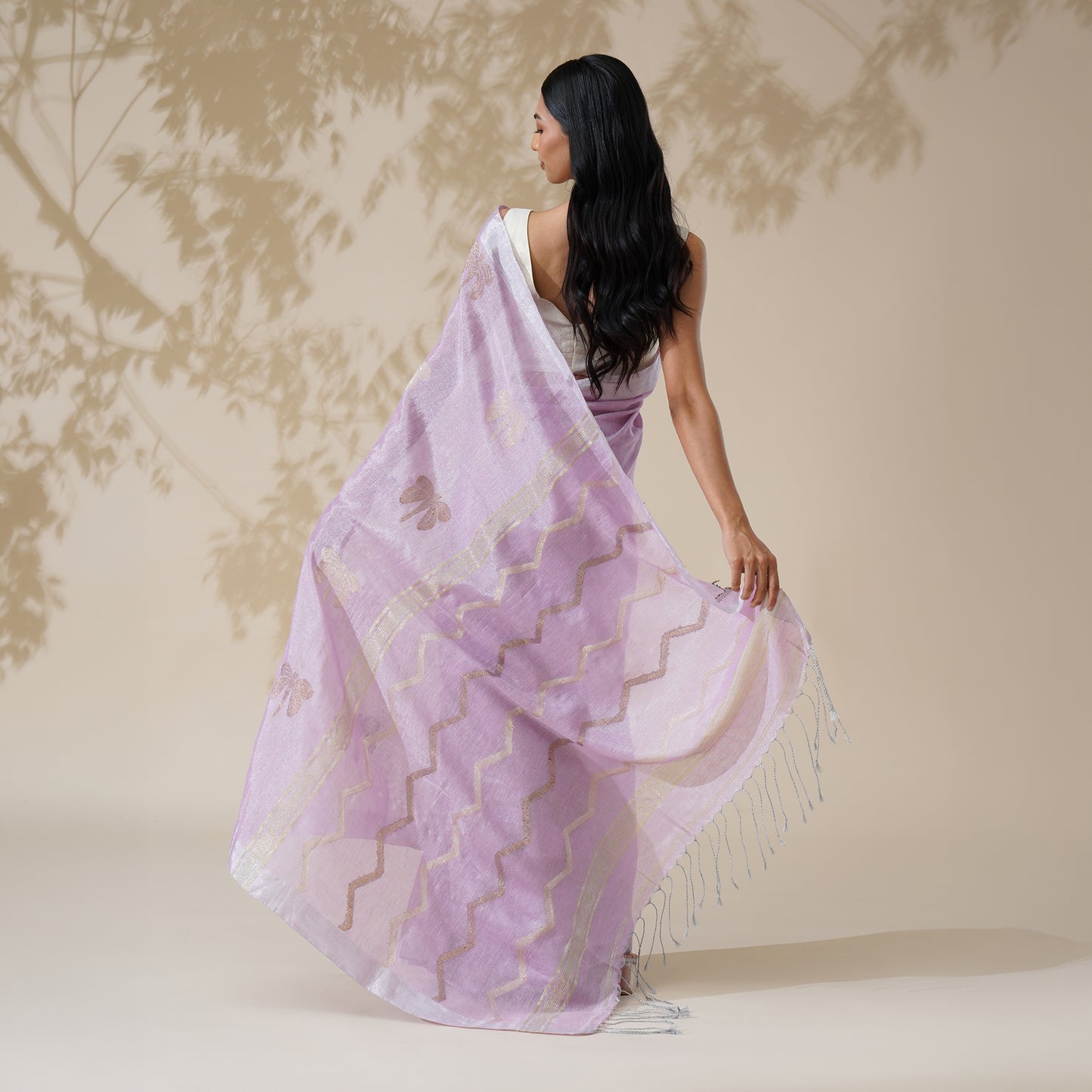 Shabnam Tissue Linen Silk Saree in Soft Lavender | With Blouse Piece