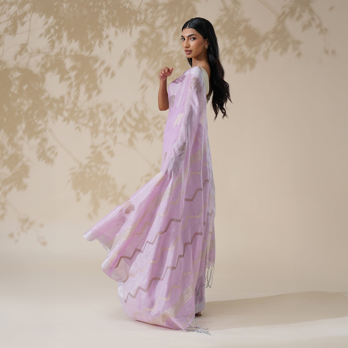 Shabnam Tissue Linen Silk Saree in Soft Lavender | With Blouse Piece