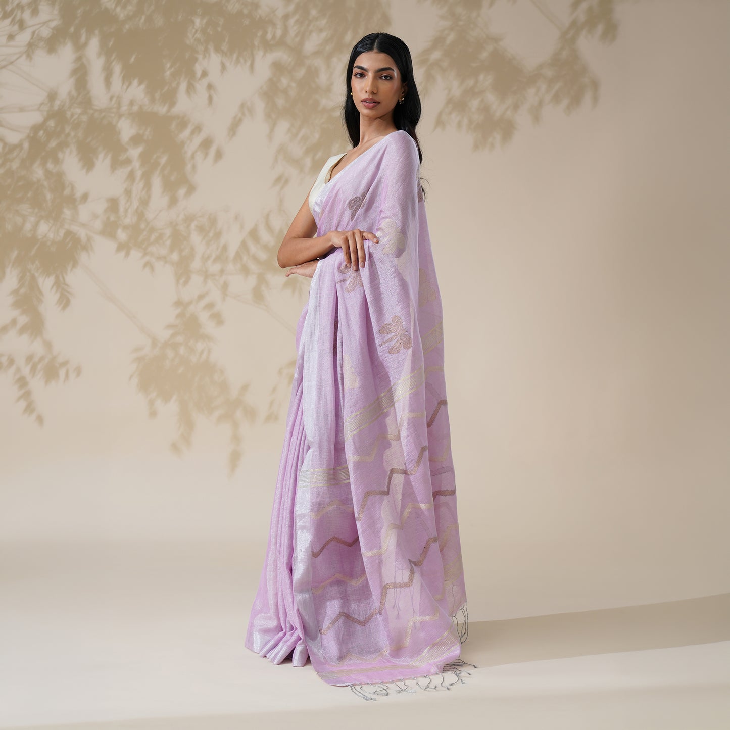 Shabnam Tissue Linen Silk Saree in Soft Lavender | With Blouse Piece