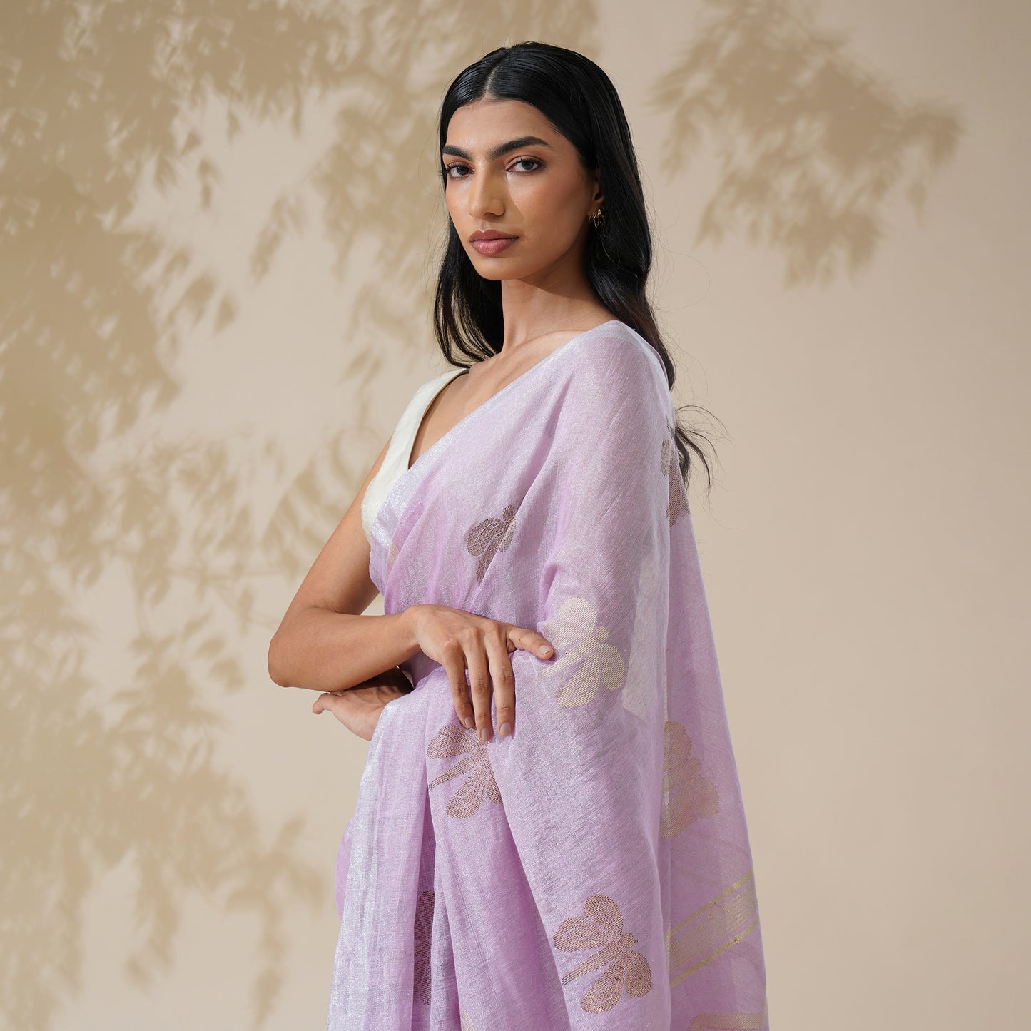 Shabnam Tissue Linen Silk Saree in Soft Lavender | With Blouse Piece