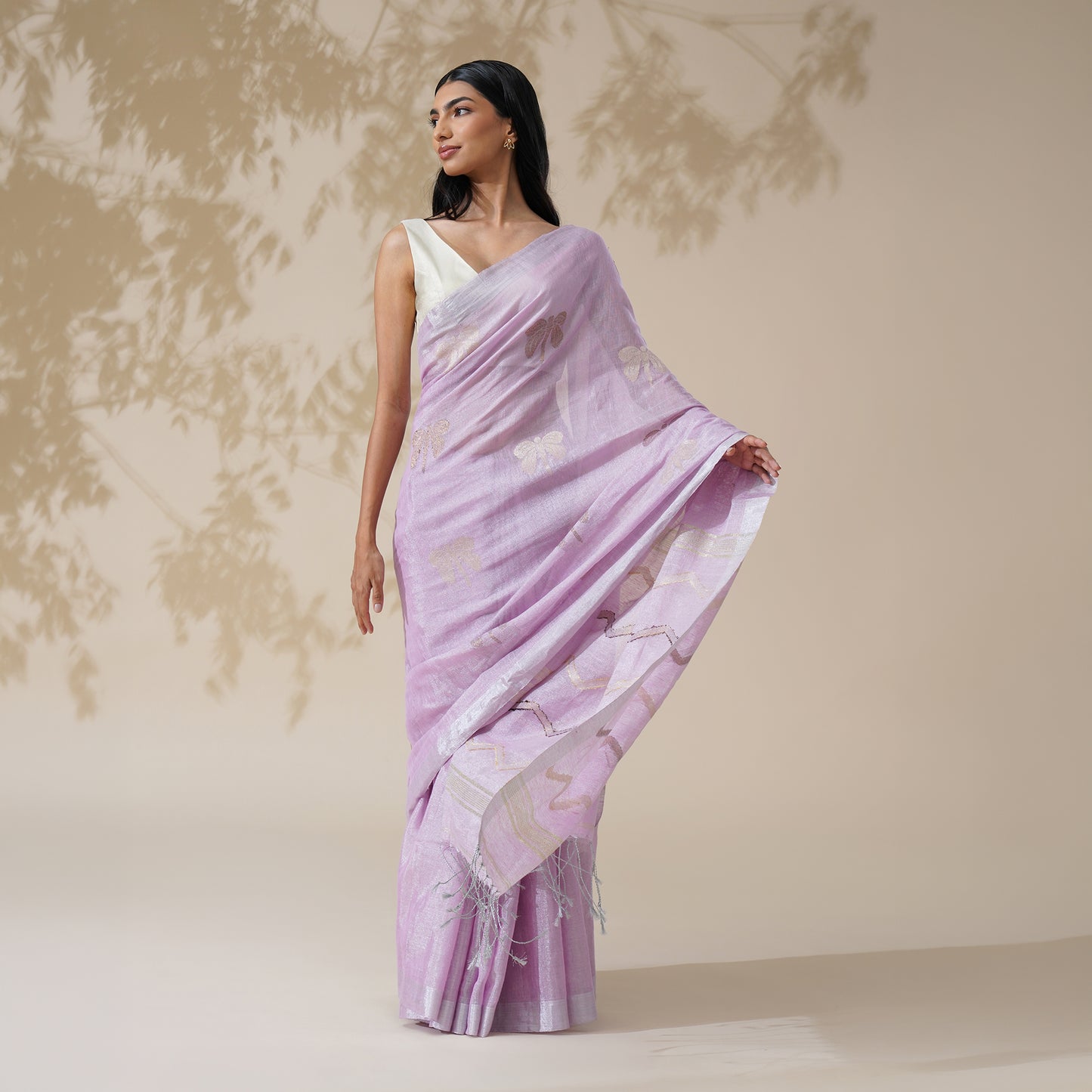 Shabnam Tissue Linen Silk Saree in Soft Lavender | With Blouse Piece