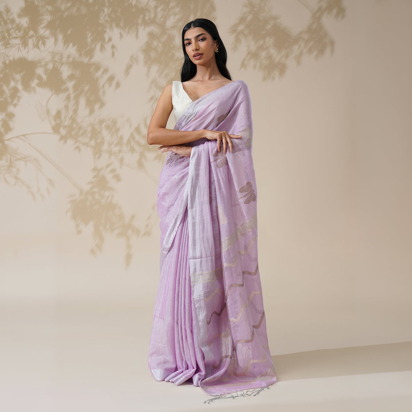 Shabnam Tissue Linen Silk Saree in Soft Lavender | With Blouse Piece