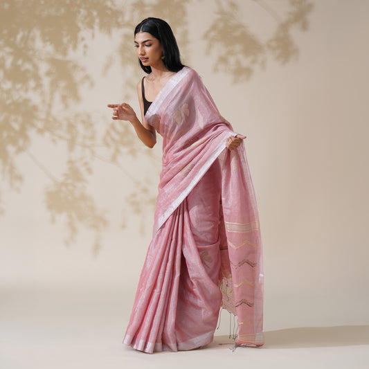 Titli Tissue Linen Silk Saree in Blush Pink | With Blouse Piece