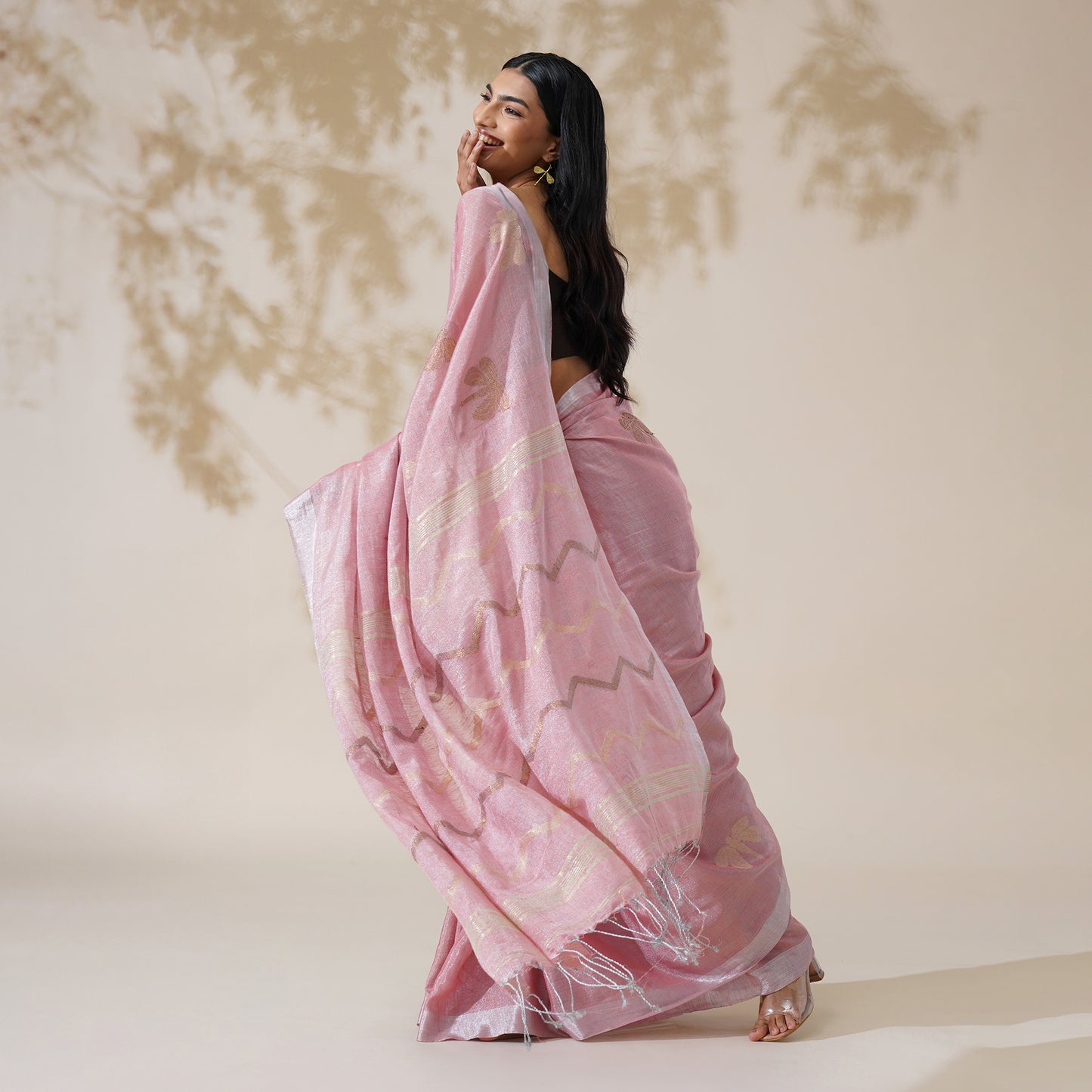 Titli Tissue Linen Silk Saree in Blush Pink | With Blouse Piece