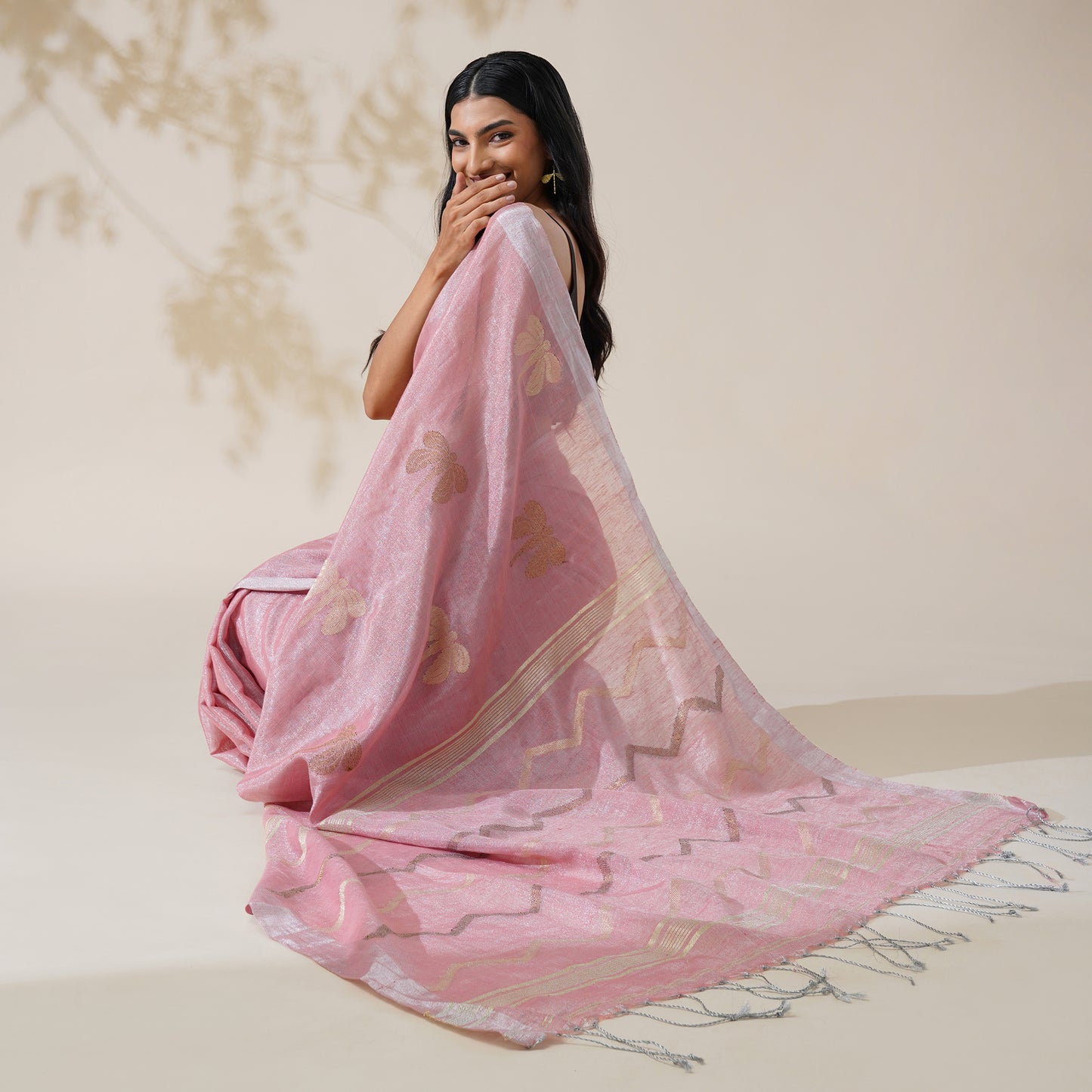 Titli Tissue Linen Silk Saree in Blush Pink | With Blouse Piece