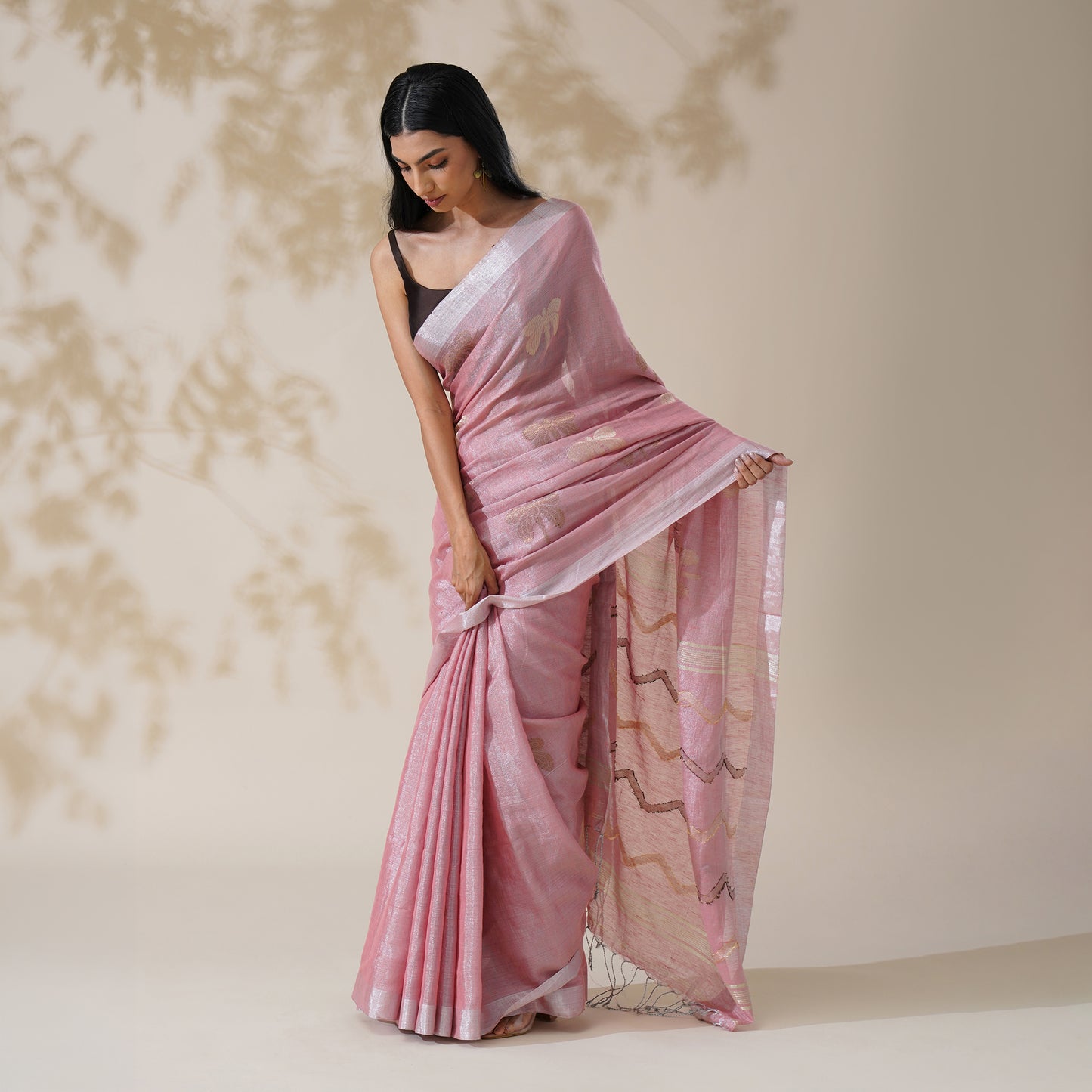 Titli Tissue Linen Silk Saree in Blush Pink | With Blouse Piece