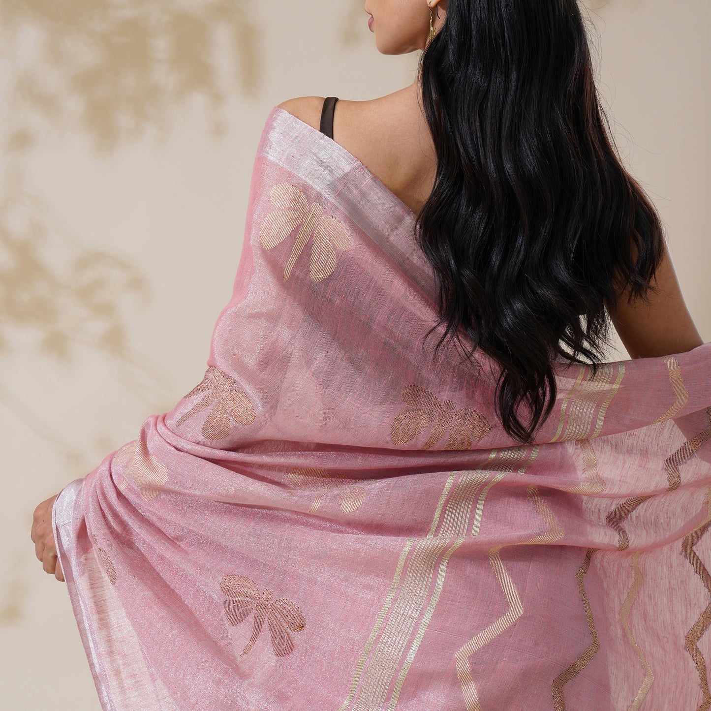 Titli Tissue Linen Silk Saree in Blush Pink | With Blouse Piece