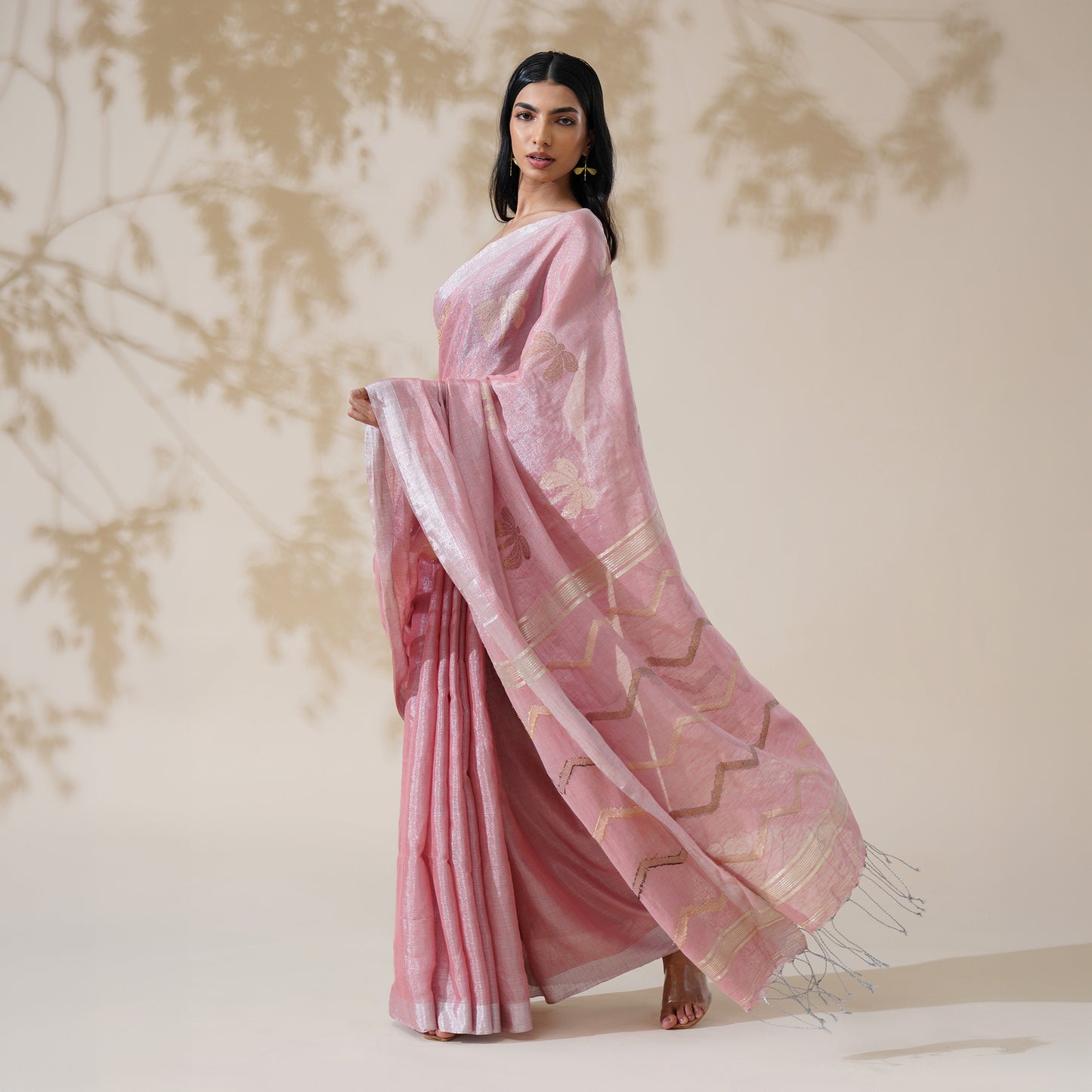 Titli Tissue Linen Silk Saree in Blush Pink | With Blouse Piece