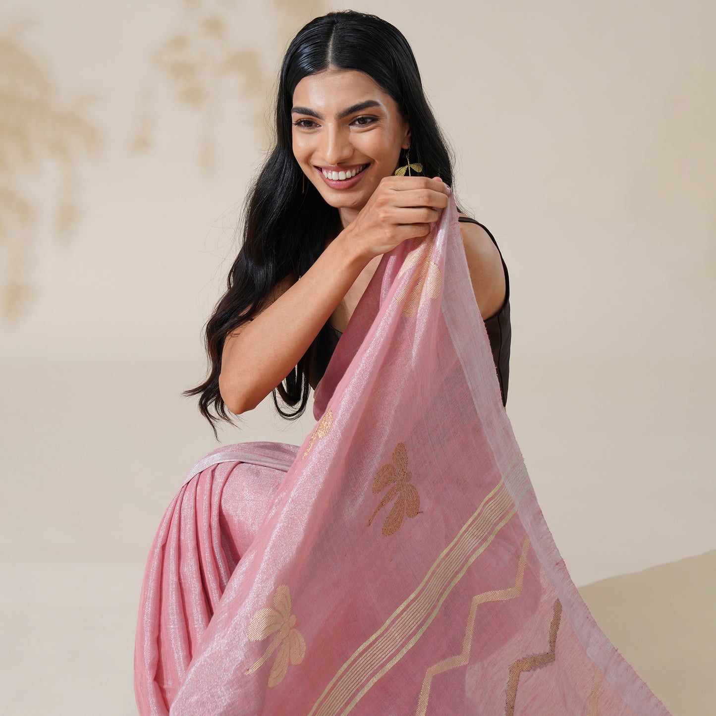 Titli Tissue Linen Silk Saree in Blush Pink | With Blouse Piece
