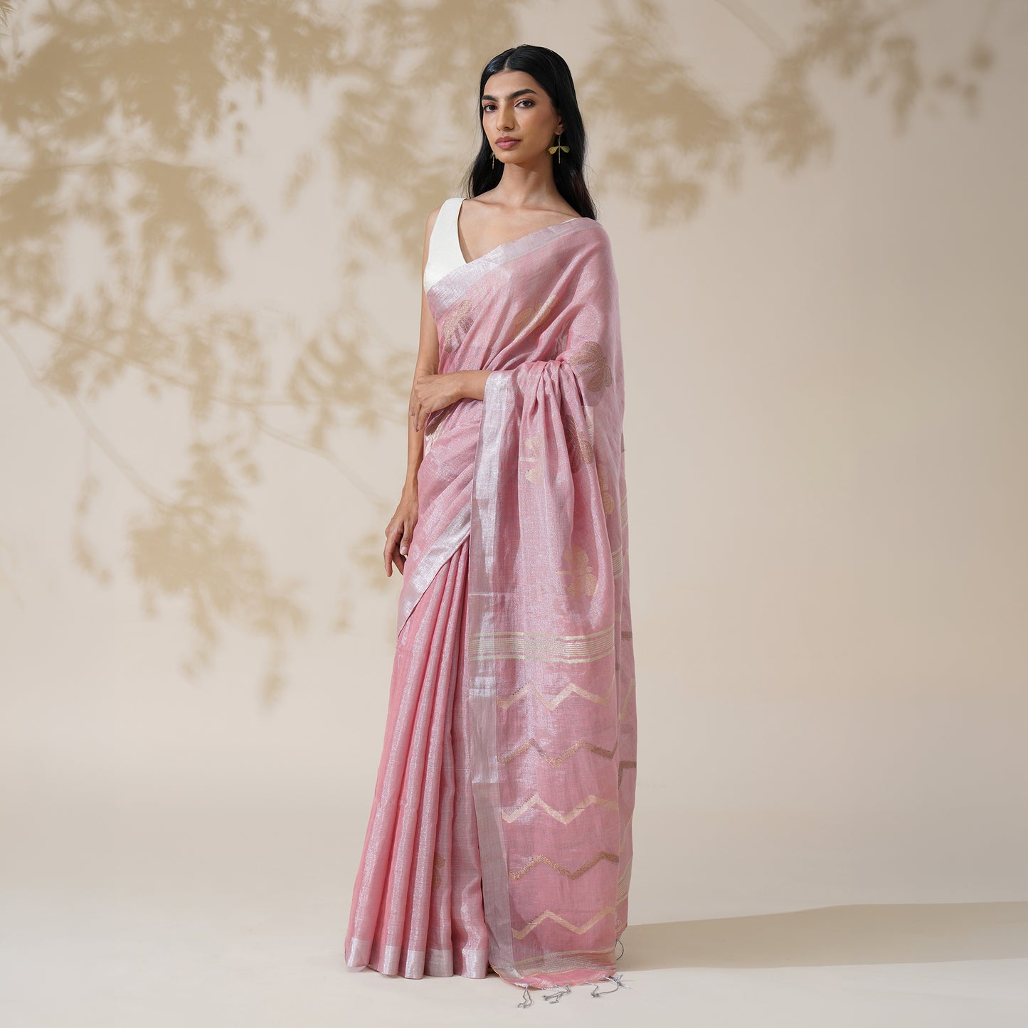 Titli Tissue Linen Silk Saree in Blush Pink | With Blouse Piece