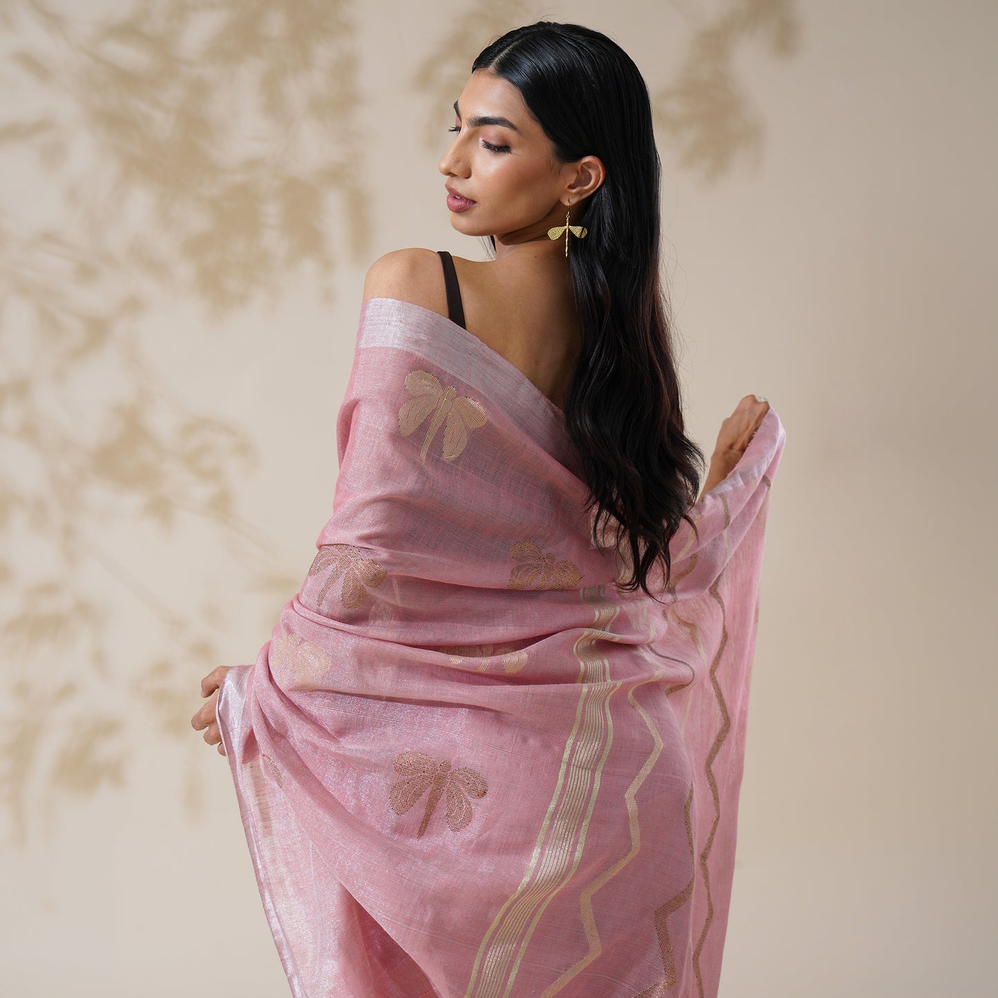 Titli Tissue Linen Silk Saree in Blush Pink | With Blouse Piece