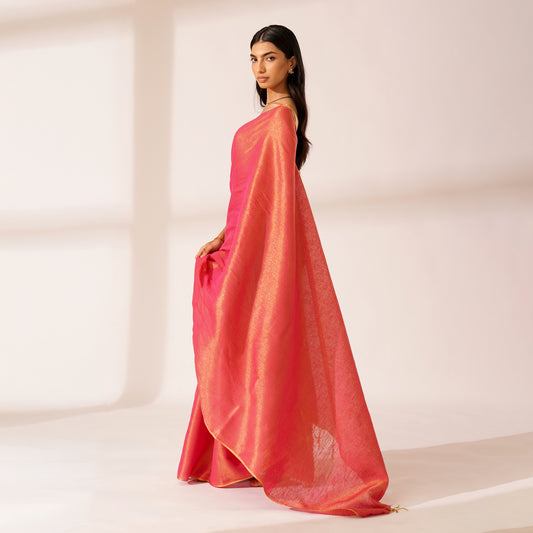 Gajari Tissue Linen Zari Saree