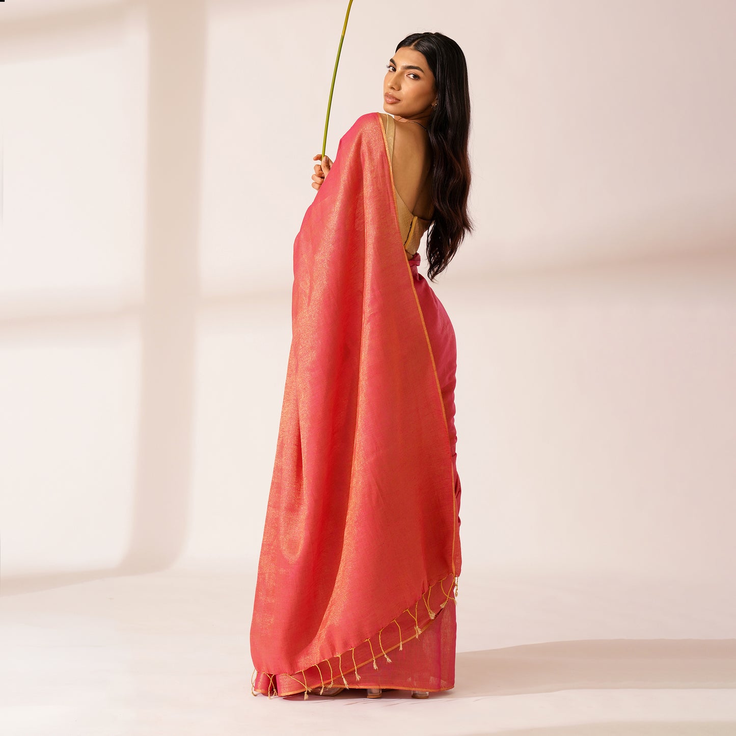 Gajari Tissue Linen Zari Saree