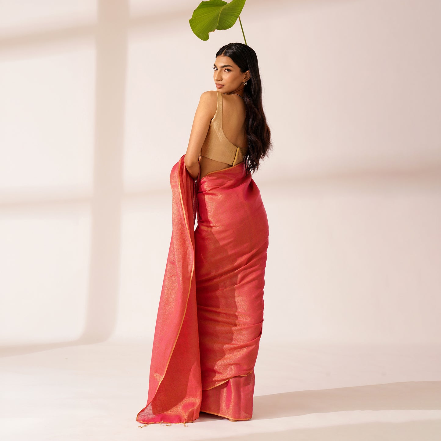 Gajari Tissue Linen Zari Saree