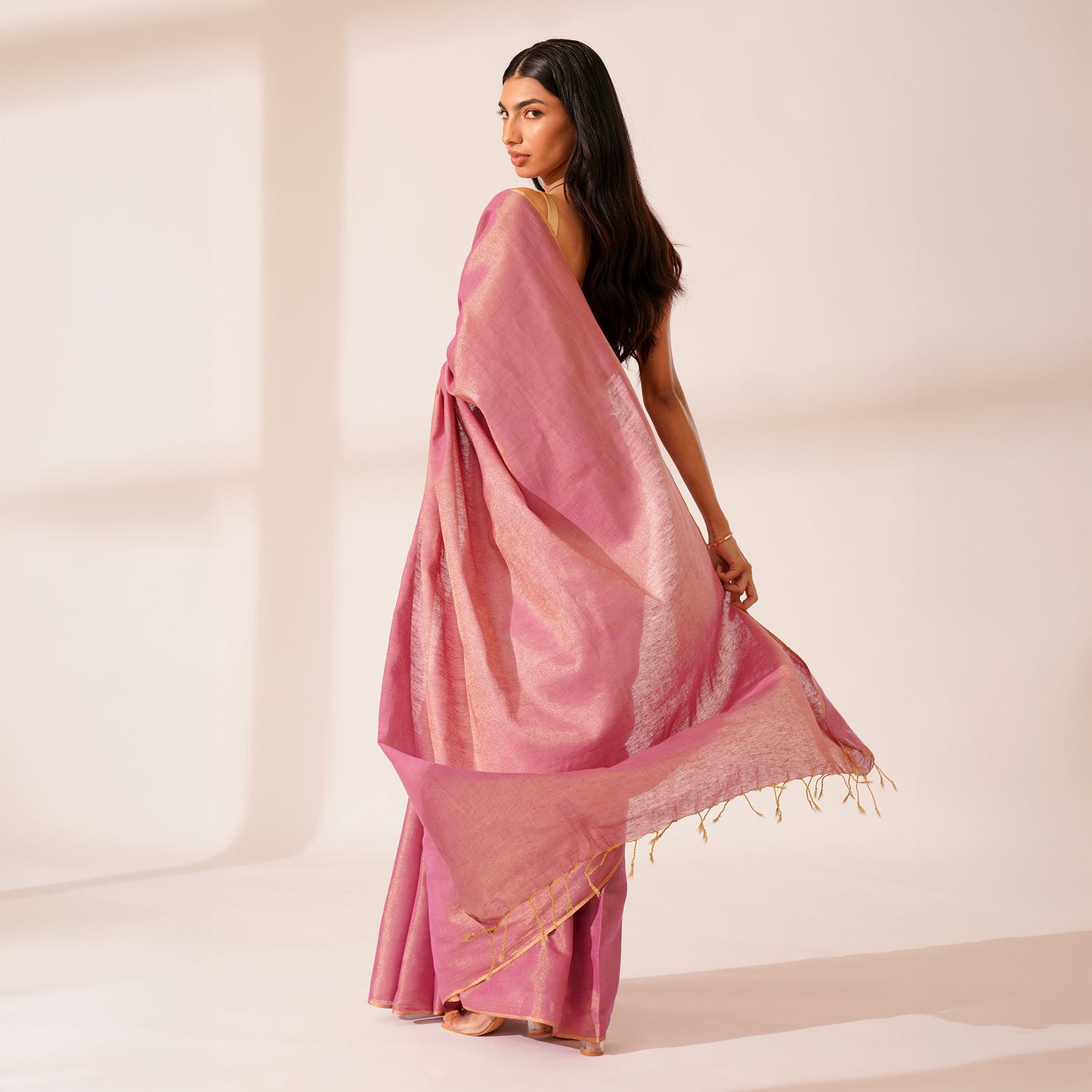Pyaazi Tissue Linen Zari Saree | With Blouse Piece