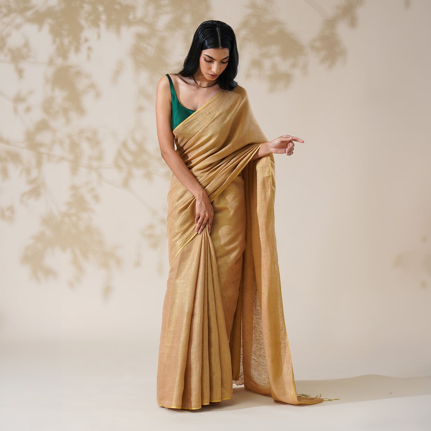 Sona Tissue Linen Zari Saree | With Blouse Piece
