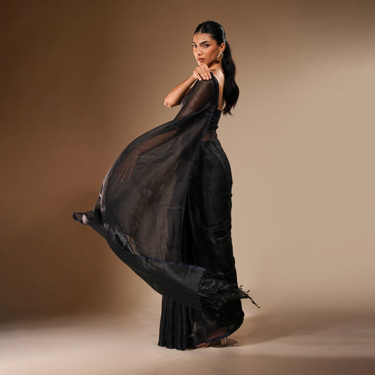 Raatri Tissue Cotton Saree in Black