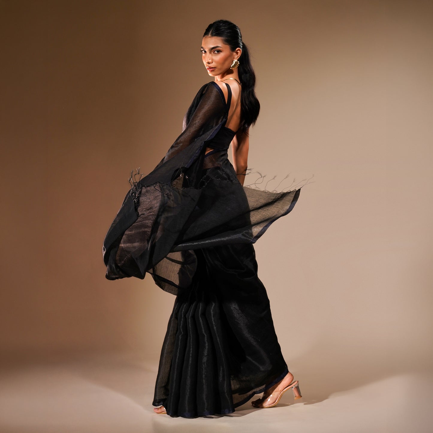 Raatri Tissue Cotton Saree in Black