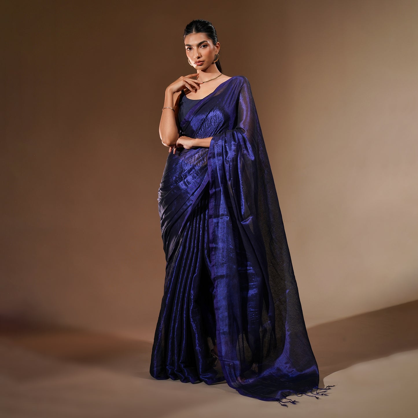 Indra Tissue Cotton Saree in Royal Blue