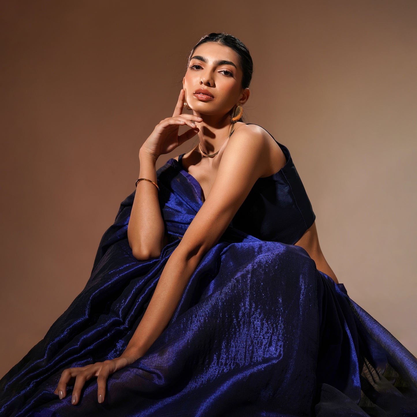 Indra Tissue Cotton Saree in Royal Blue