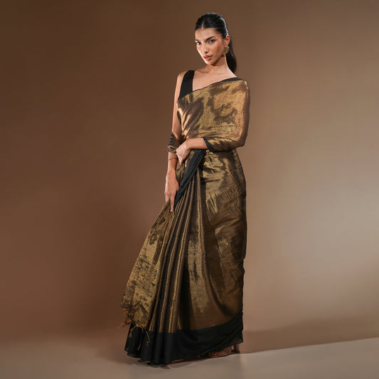 Aura Tissue Silk Saree in Antique Gold