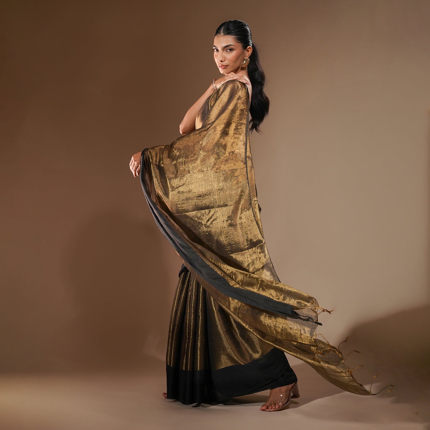 Aura Tissue Silk Saree in Antique Gold | With Blouse Piece
