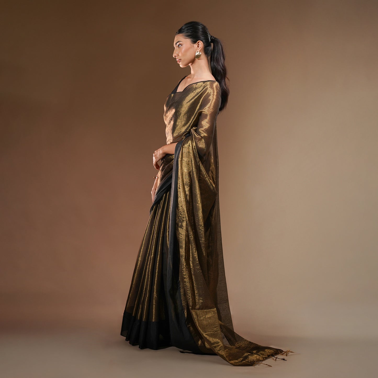 Aura Tissue Silk Saree in Antique Gold | With Blouse Piece