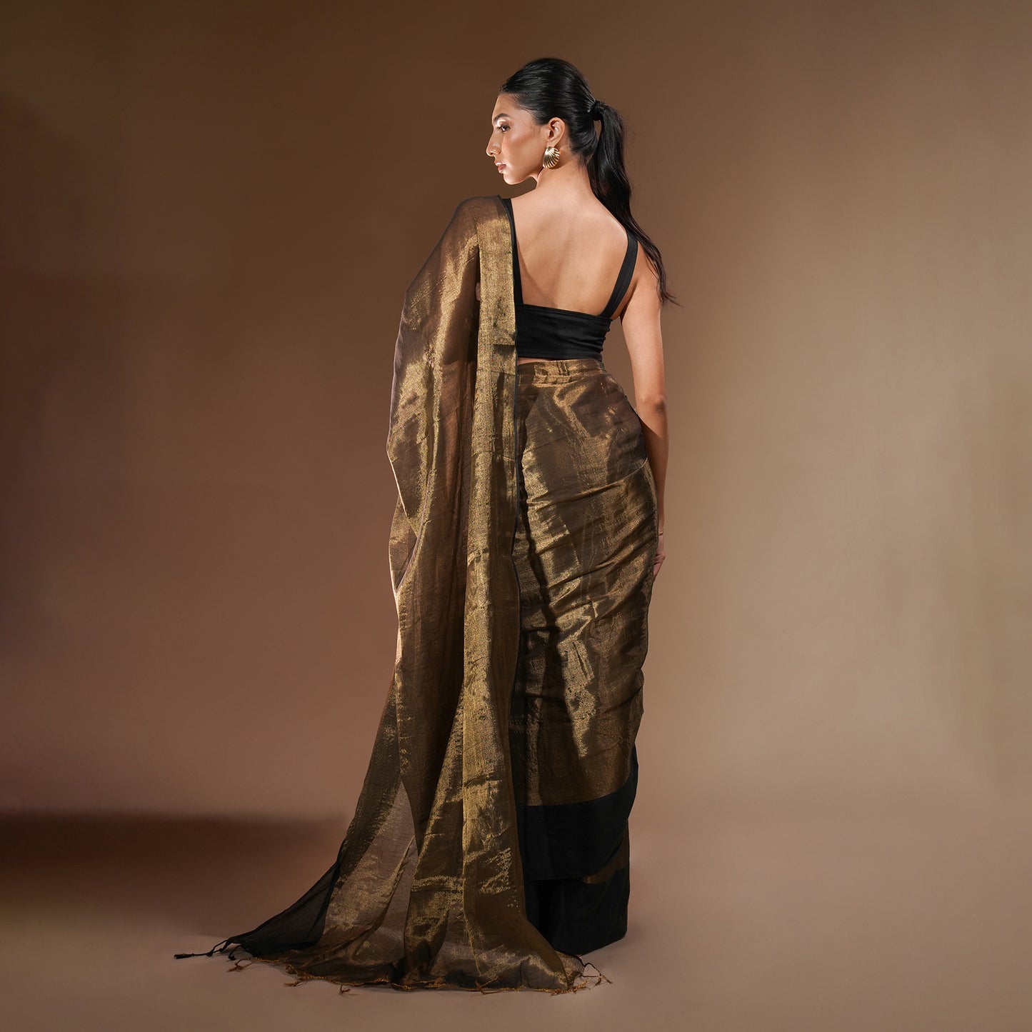 Aura Tissue Silk Saree in Antique Gold | With Blouse Piece