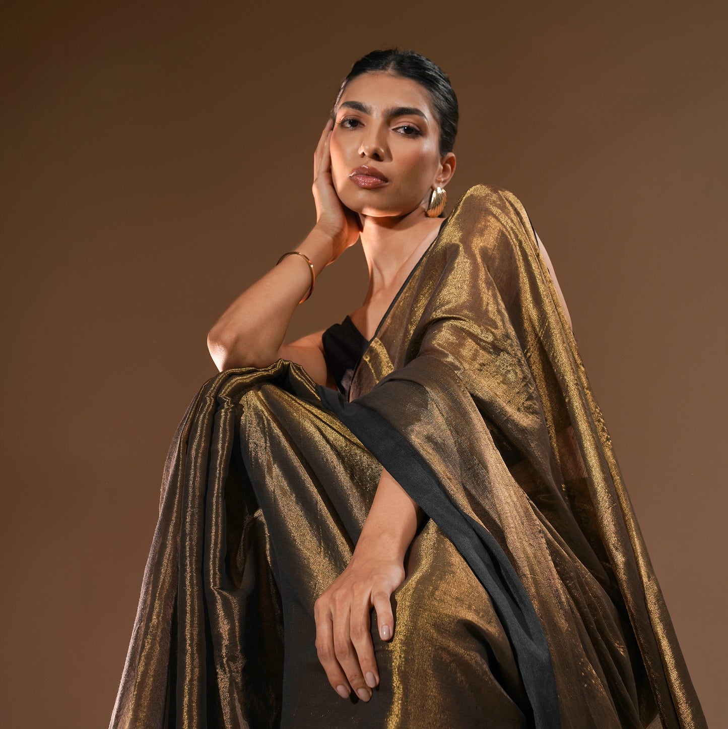 Aura Tissue Silk Saree in Antique Gold | With Blouse Piece