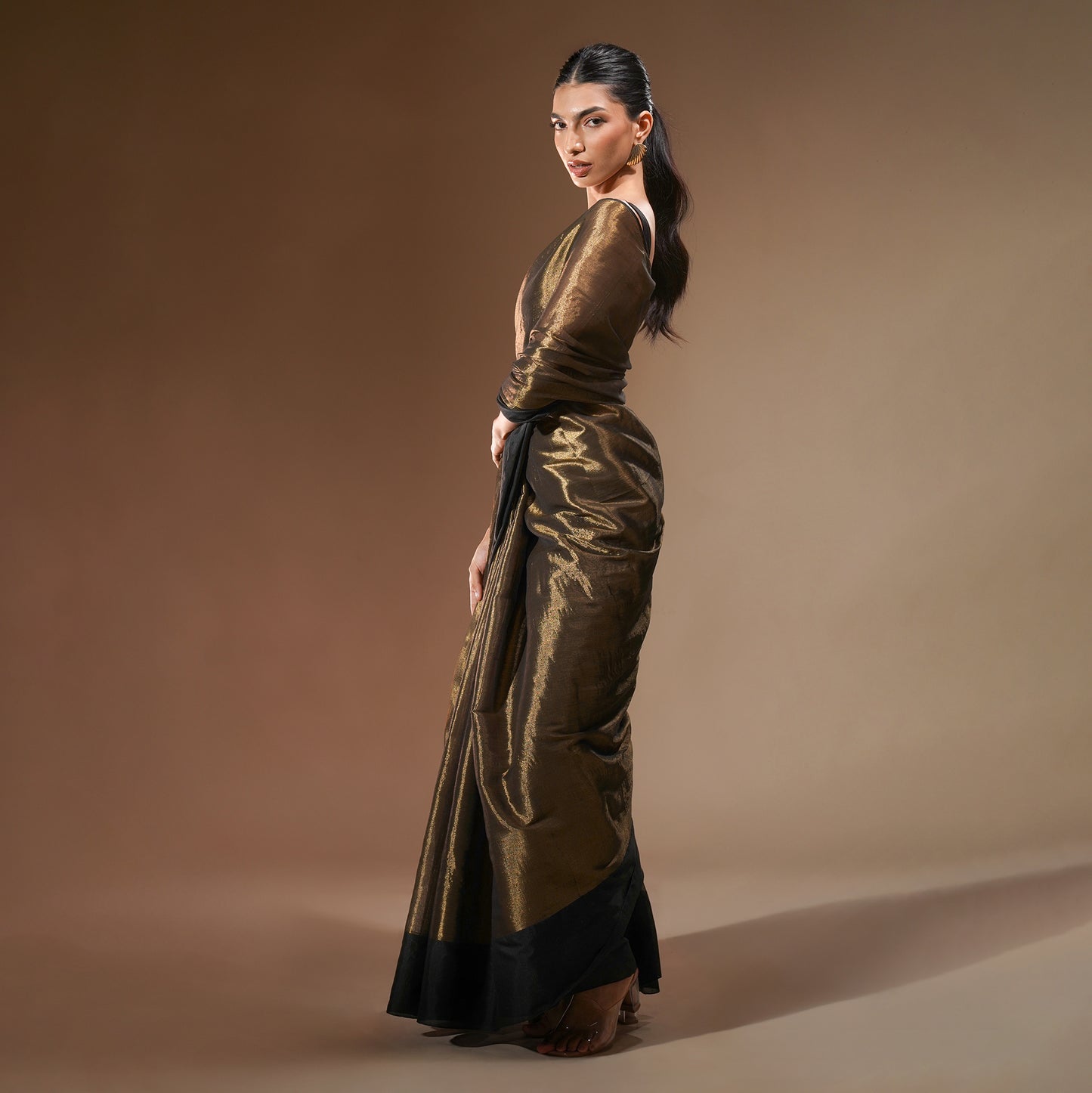 Aura Tissue Silk Saree in Antique Gold | With Blouse Piece