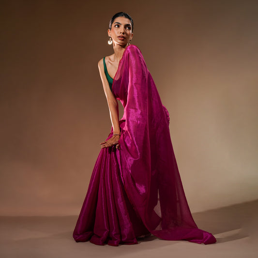 Zara Tissue Cotton Saree in Hot Pink