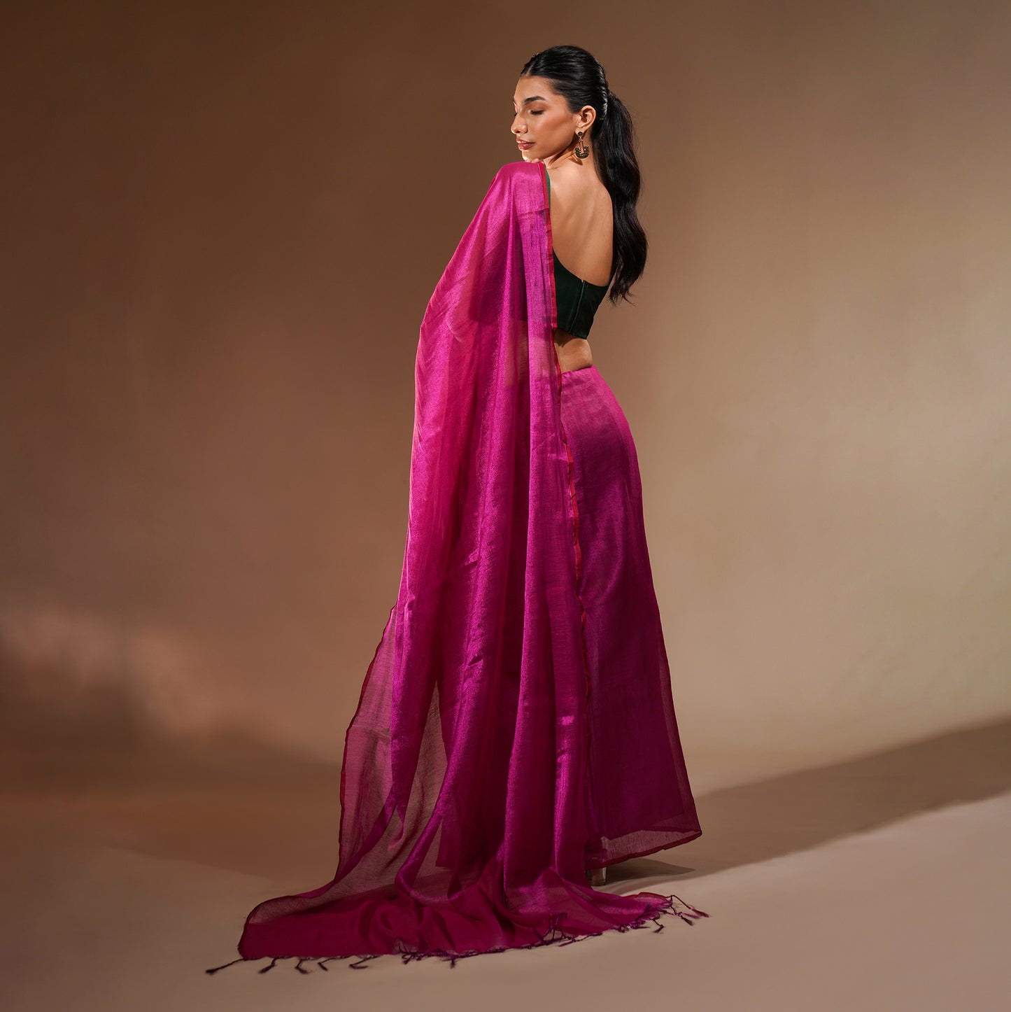 Zara Tissue Cotton Saree in Hot Pink | With Blouse Piece