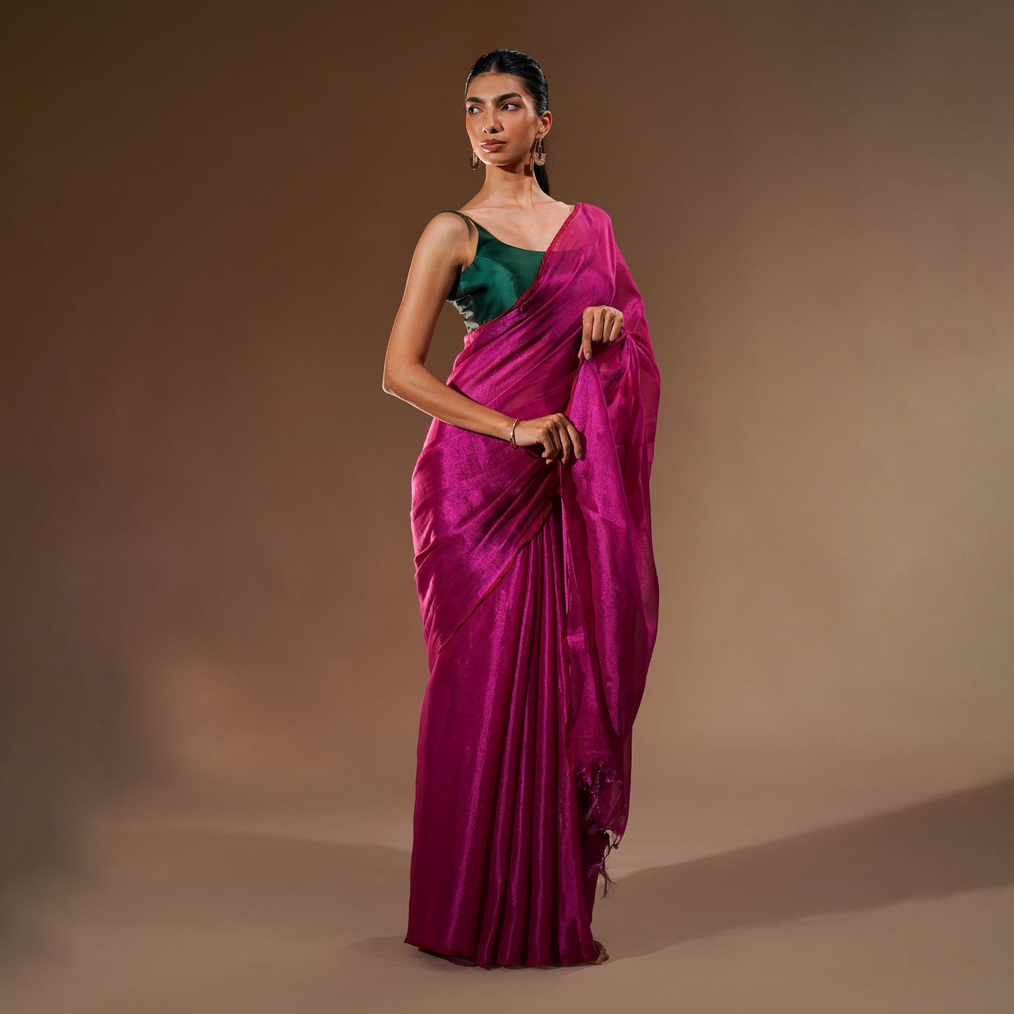 Zara Tissue Cotton Saree in Hot Pink | With Blouse Piece