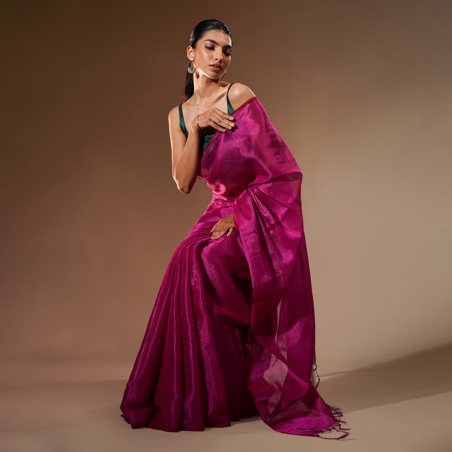Zara Tissue Cotton Saree in Hot Pink | With Blouse Piece