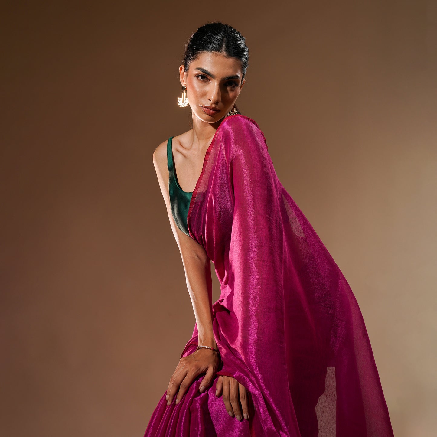 Zara Tissue Cotton Saree in Hot Pink | With Blouse Piece