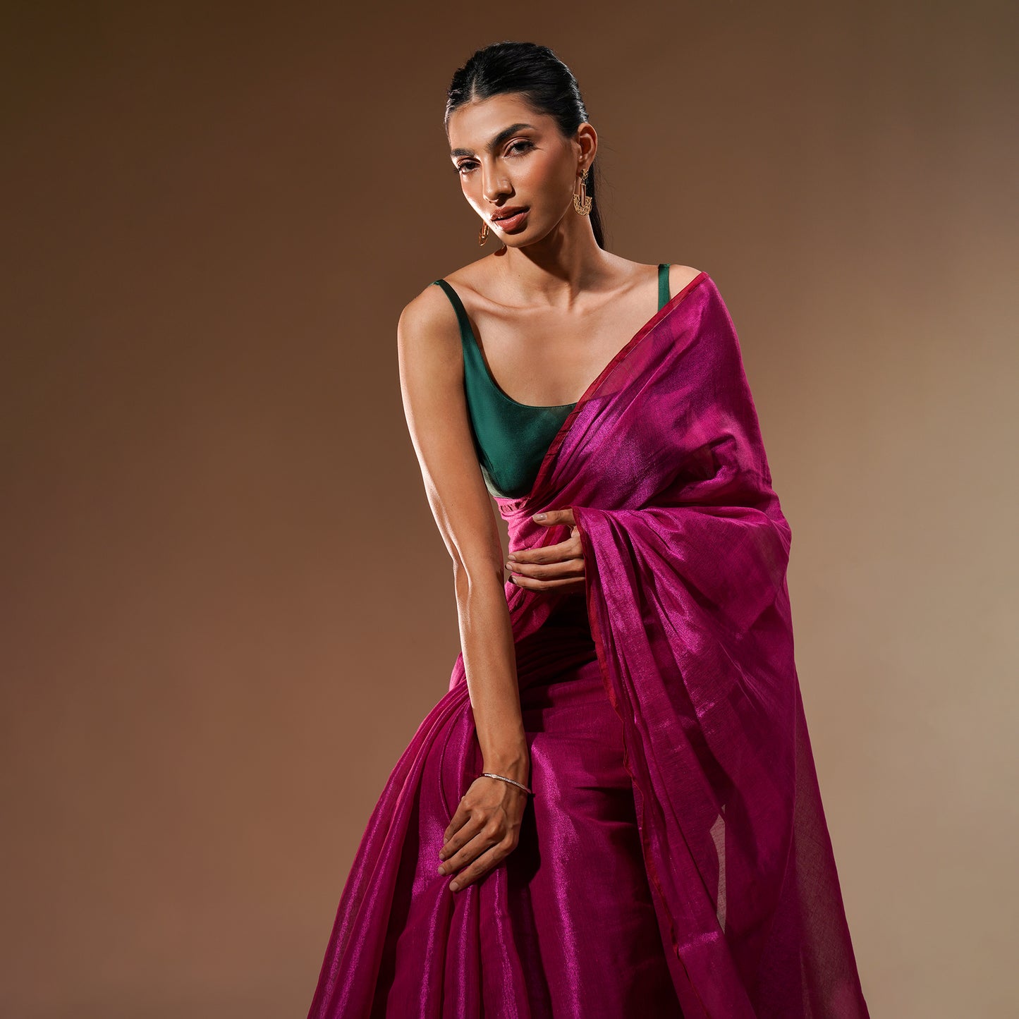 Zara Tissue Cotton Saree in Hot Pink | With Blouse Piece