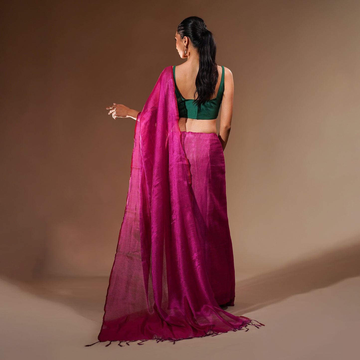 Zara Tissue Cotton Saree in Hot Pink | With Blouse Piece