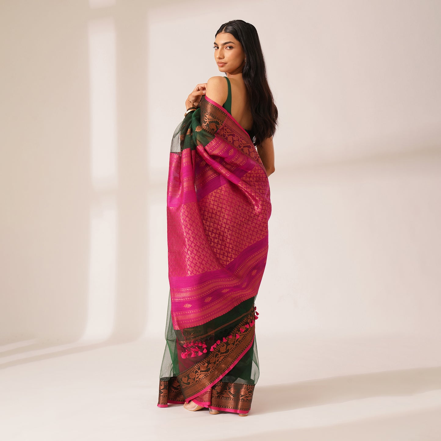 Gulshan Muslin Benarasi Saree in Green | With Blouse Piece