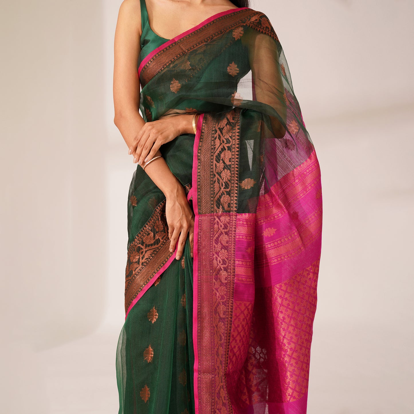 Gulshan Muslin Benarasi Saree in Green | With Blouse Piece