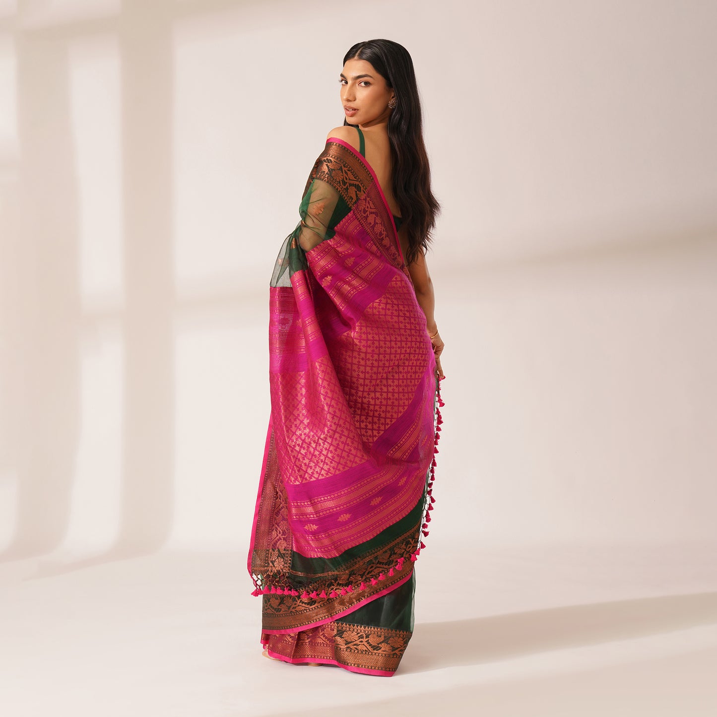 Gulshan Muslin Benarasi Saree in Green | With Blouse Piece